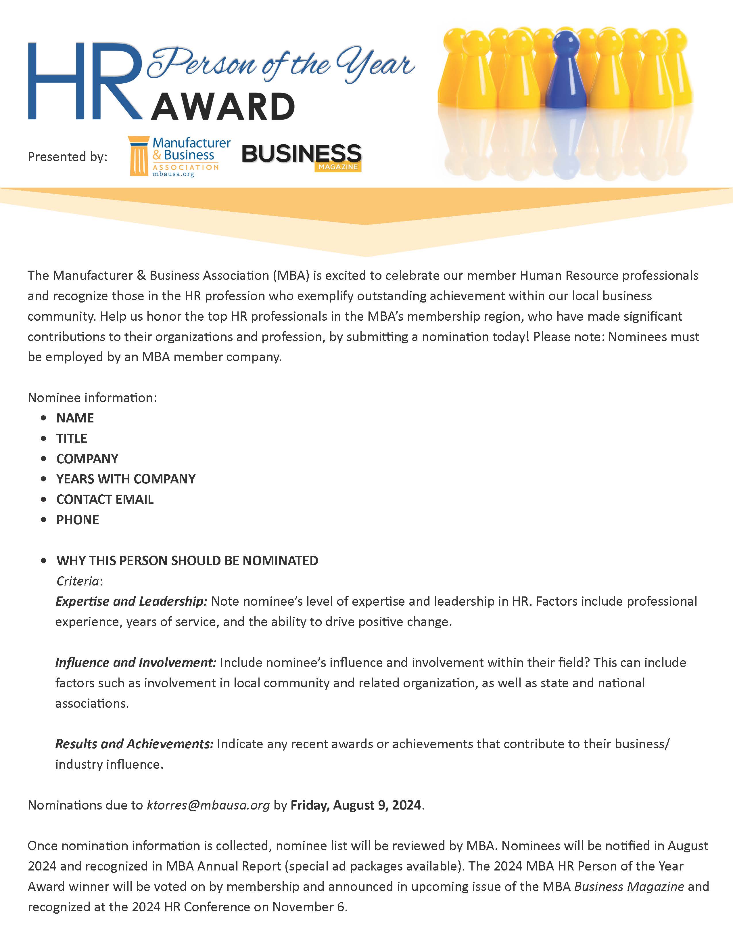 HR Person of the Year Nominations Request 2024