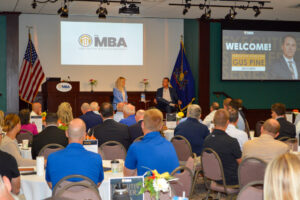 Gus Pine and Lori Joint discuss leadership during August's Executive Speaker Series Erie